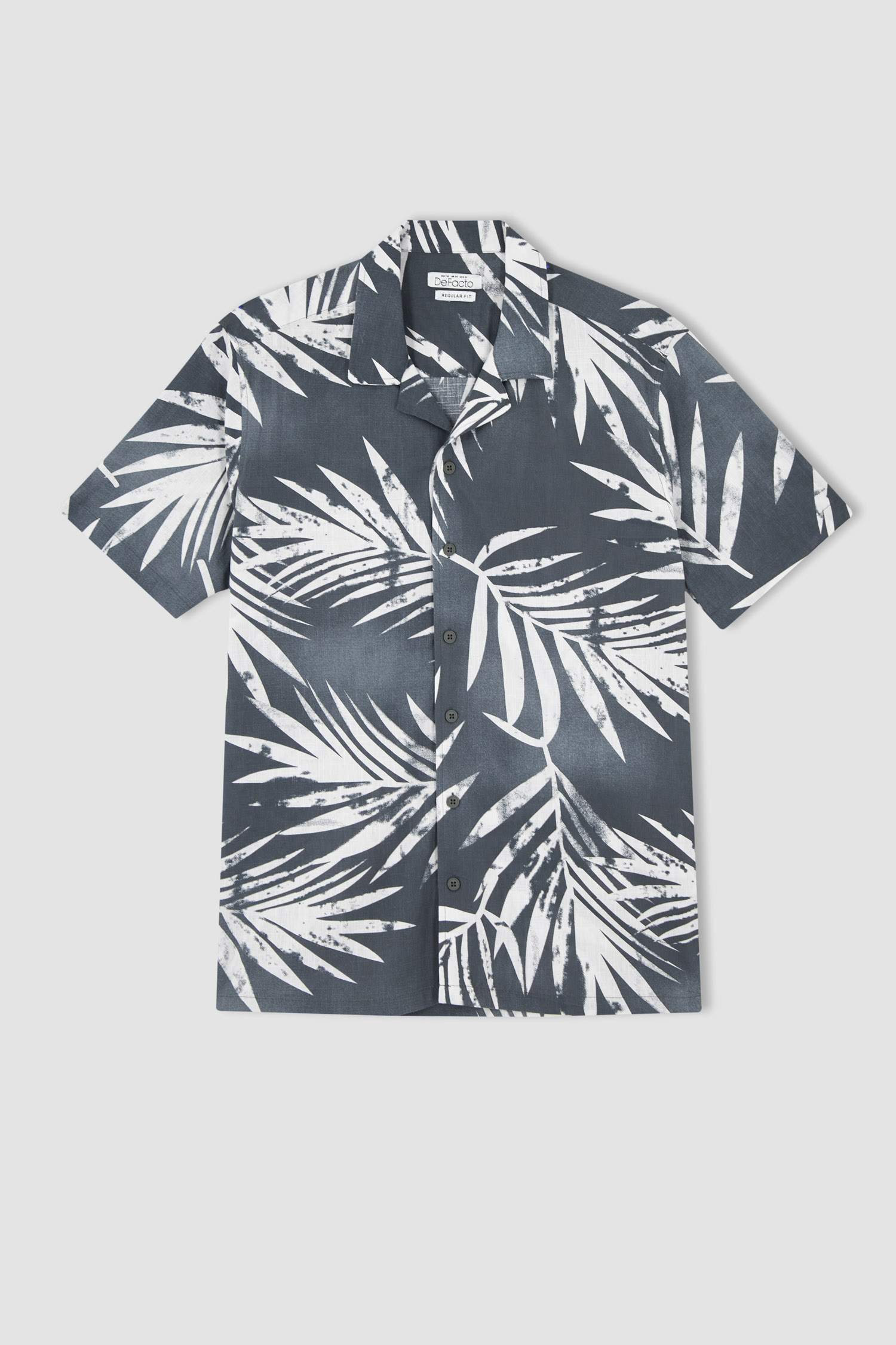 Regular Fit Apaş Yaka Desenli Kısa Kollu Pamuklu Hawaii Gömlek