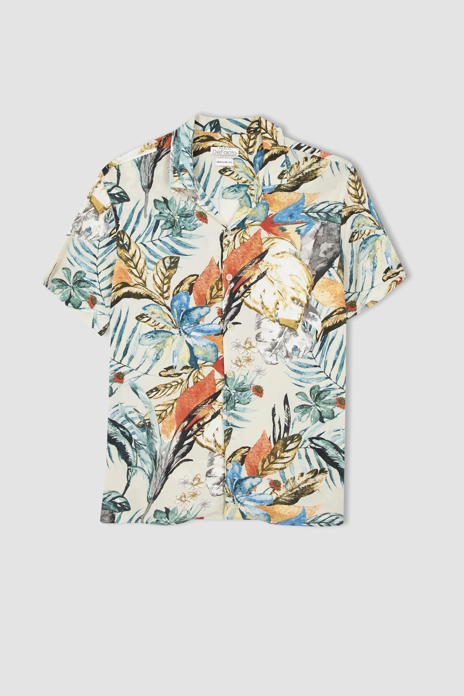 Regular Fit Apaş Yaka Kısa Kollu Hawaii Gömlek
