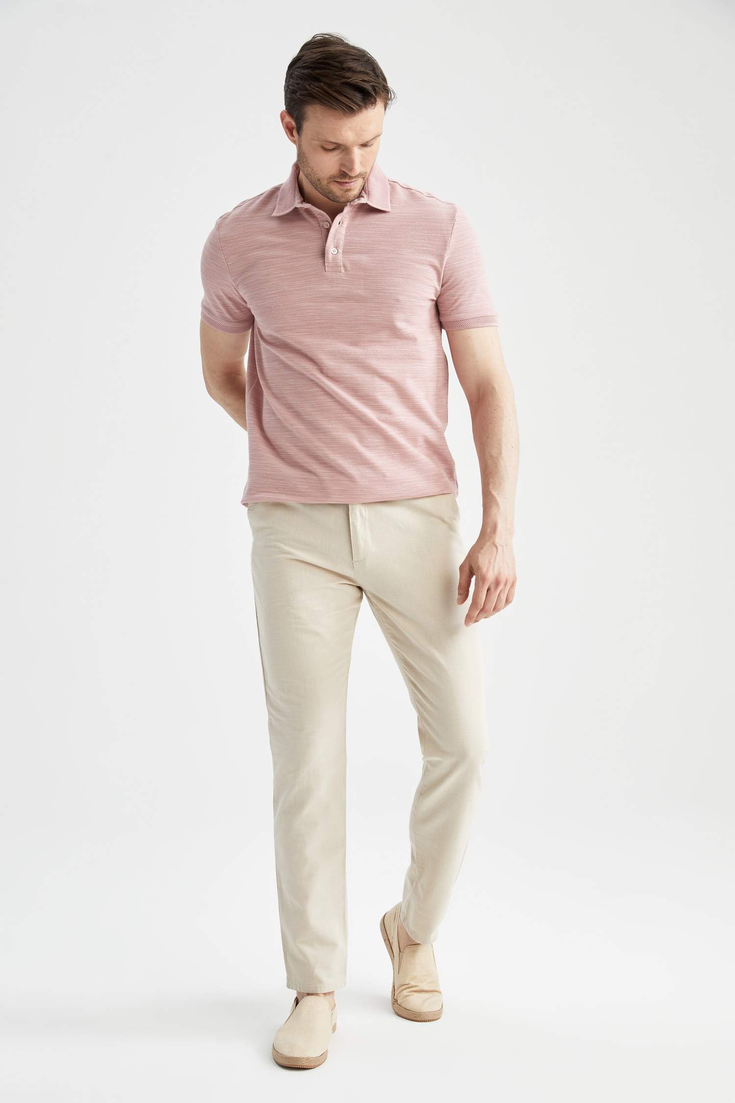 Slim Fit Keten Görünümlü Chino Jogger Pantolon