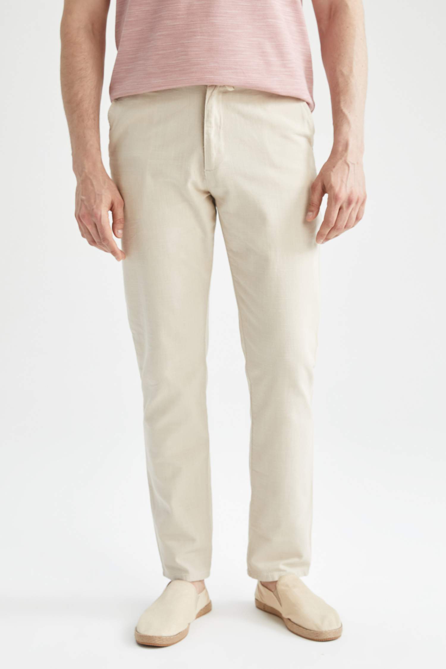 Slim Fit Keten Görünümlü Chino Jogger Pantolon