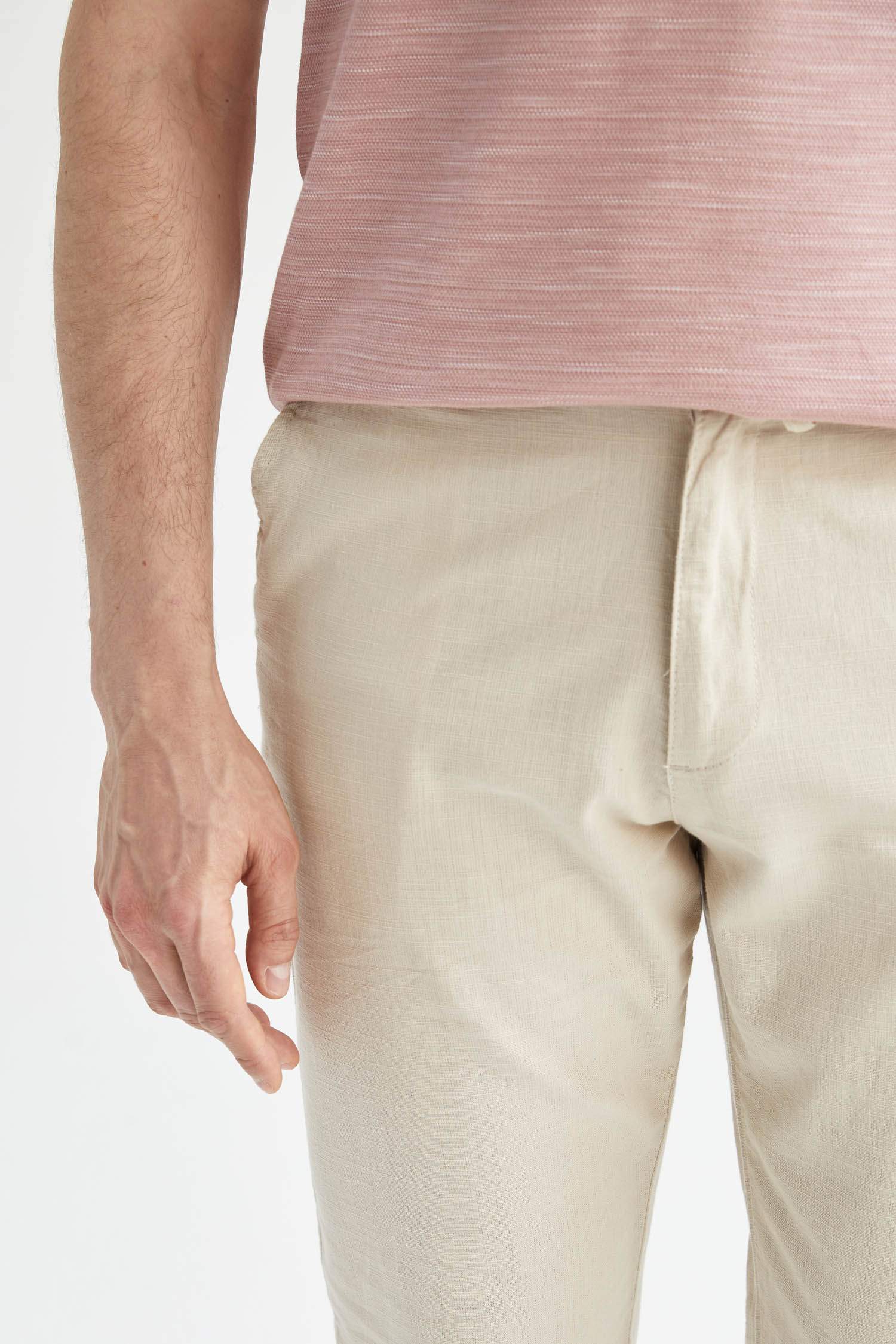 Slim Fit Keten Görünümlü Chino Jogger Pantolon