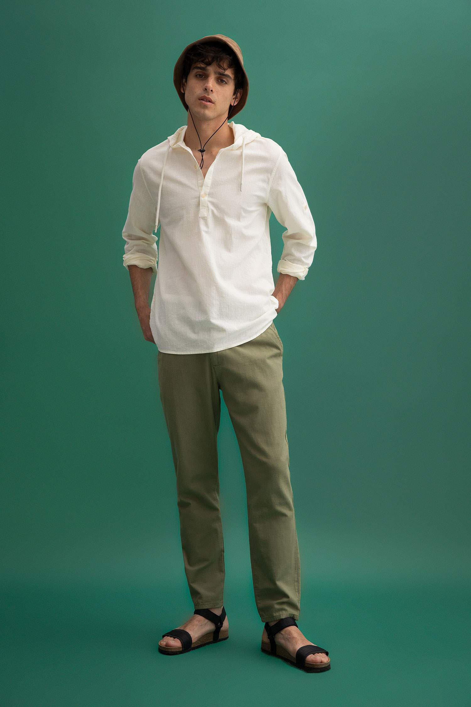 Slim Fit Keten Görünümlü Chino Jogger Pantolon