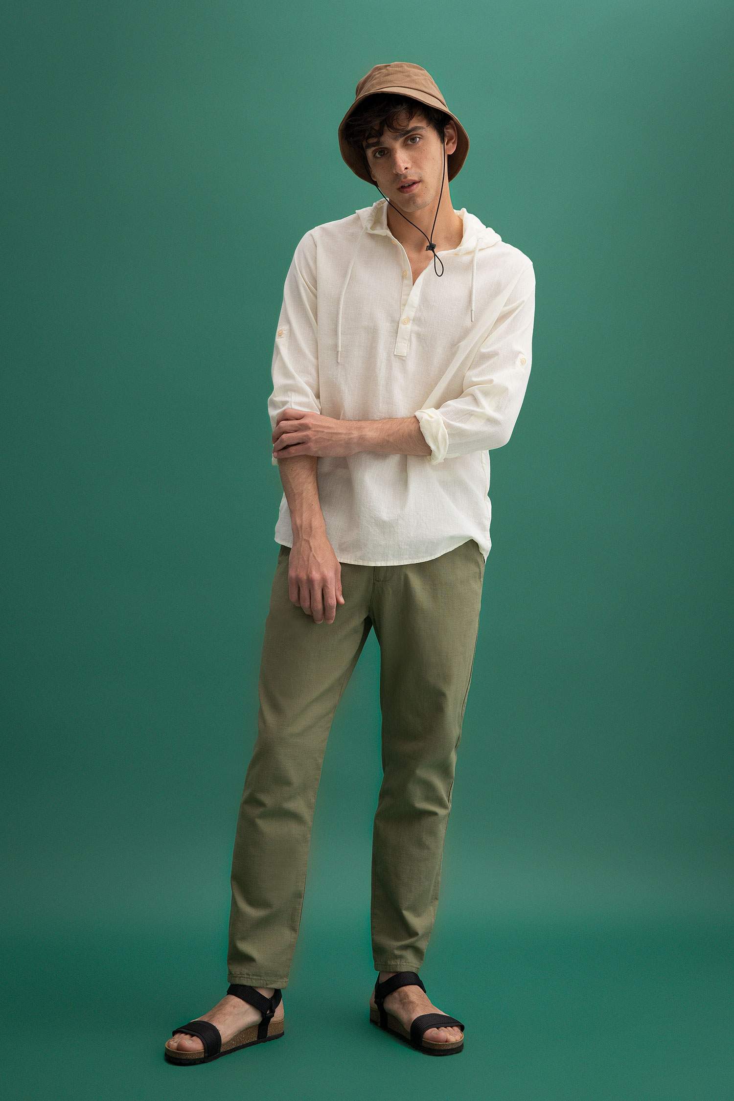 Slim Fit Keten Görünümlü Chino Jogger Pantolon