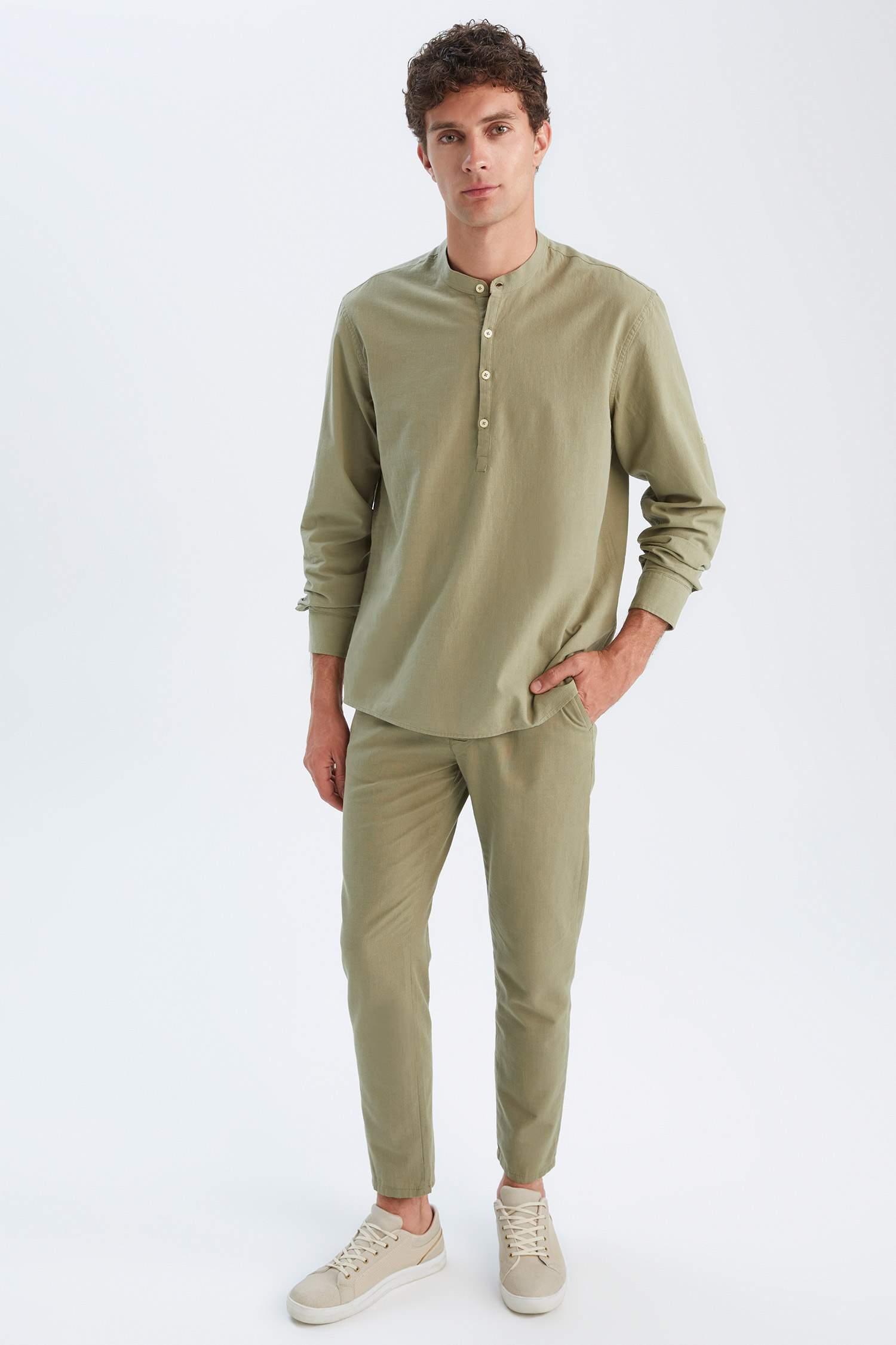 Slim Fit Keten Görünümlü Chino Jogger Pantolon