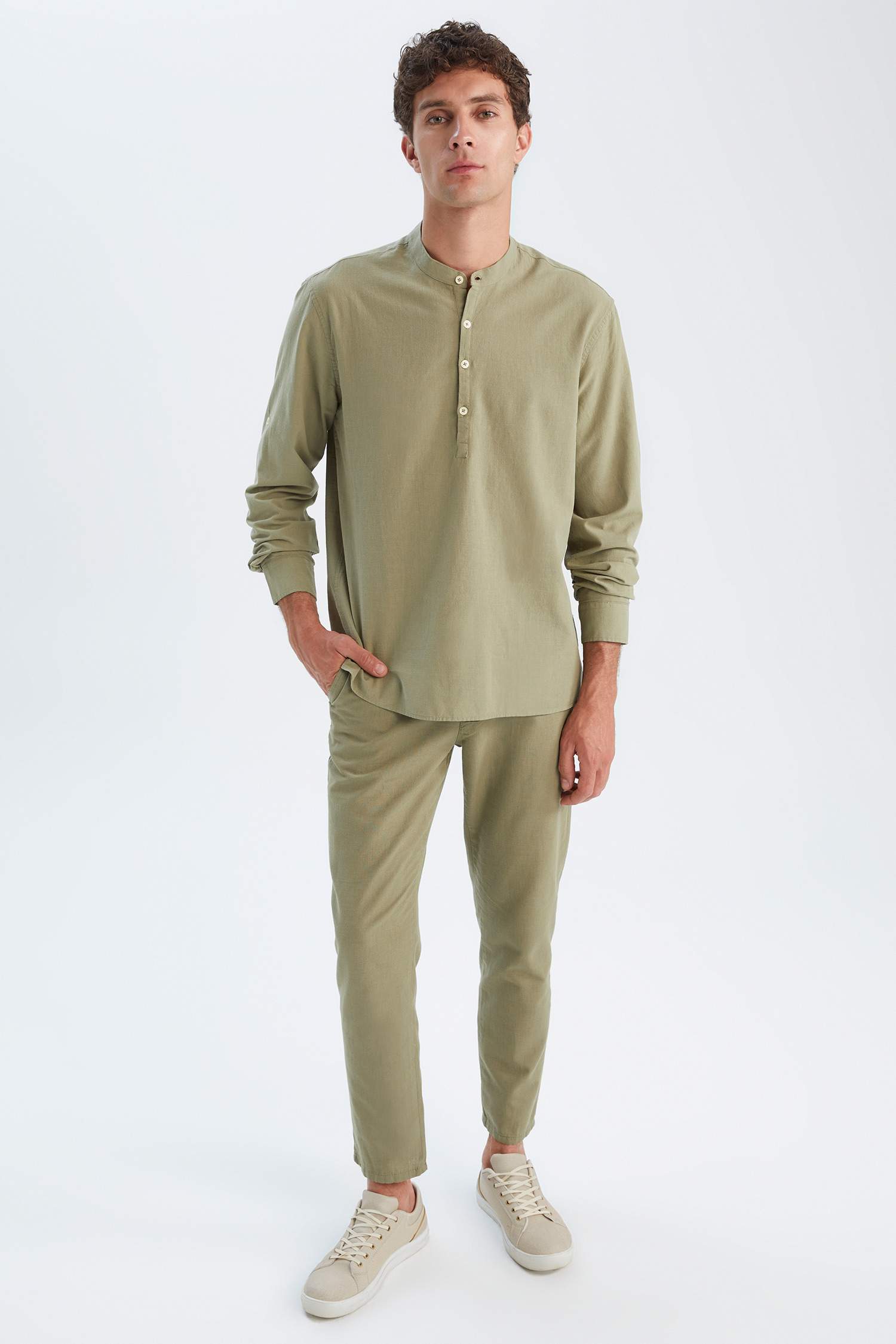 Slim Fit Keten Görünümlü Chino Jogger Pantolon