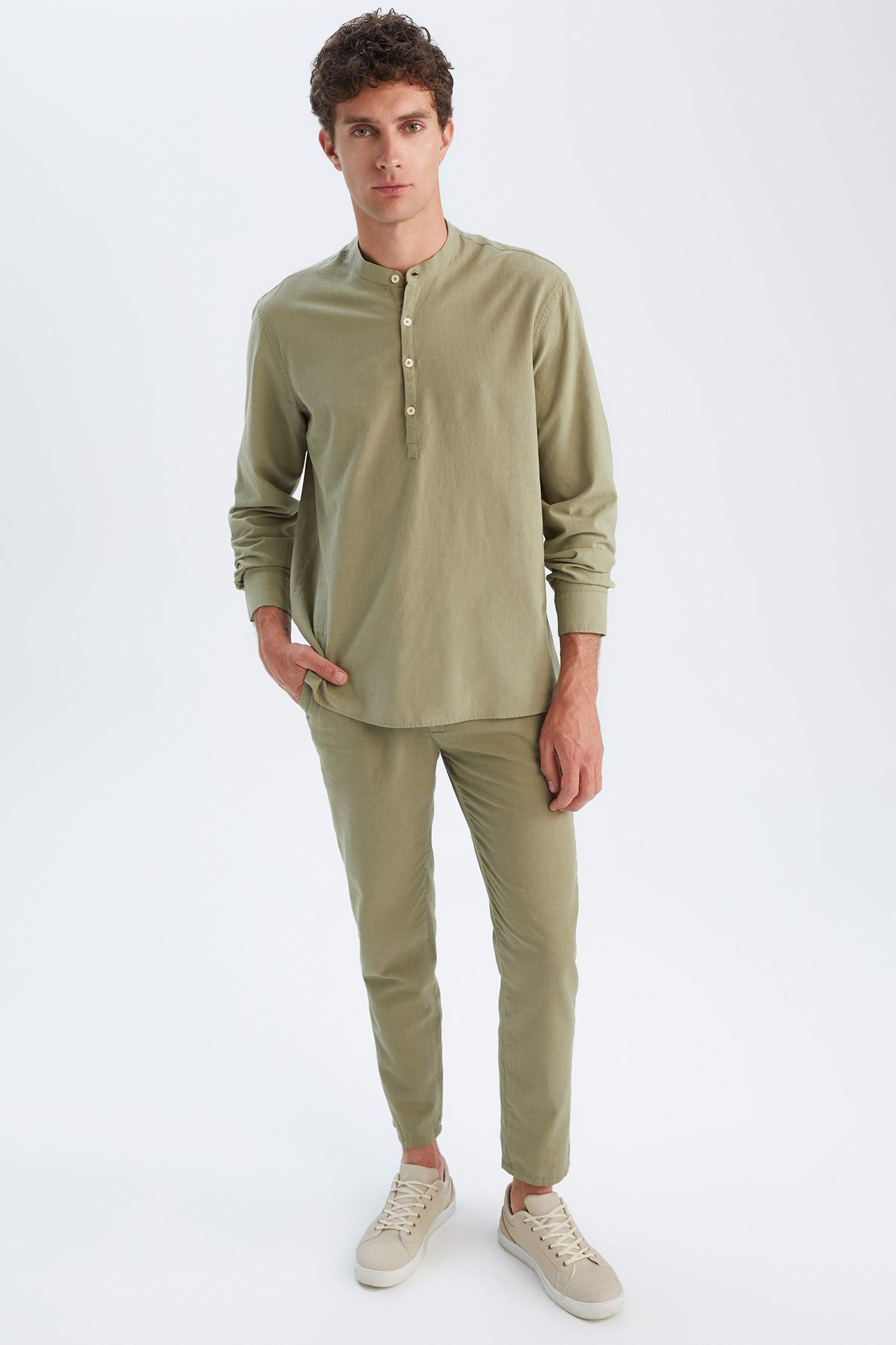 Slim Fit Keten Görünümlü Chino Jogger Pantolon