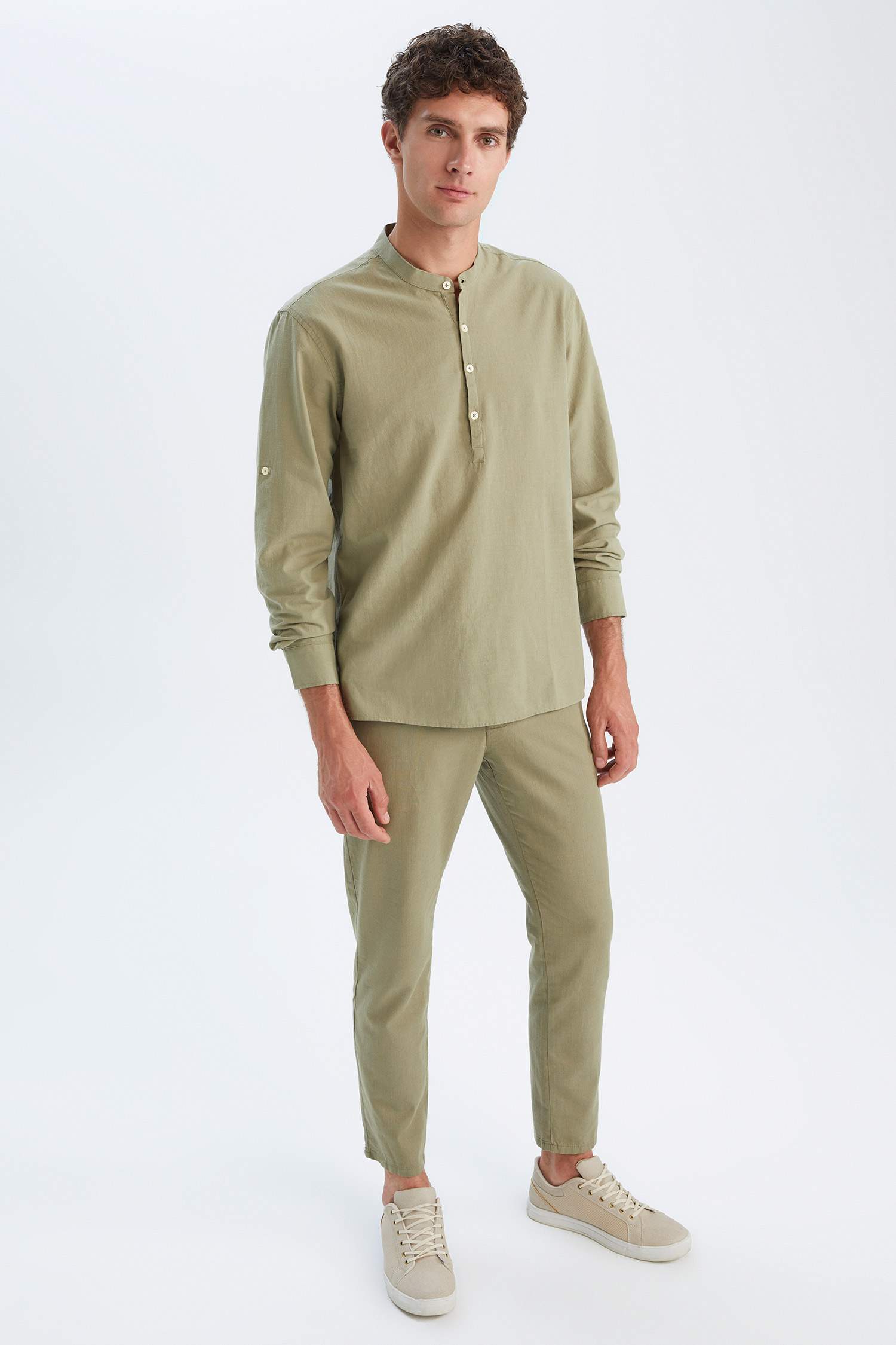 Slim Fit Keten Görünümlü Chino Jogger Pantolon