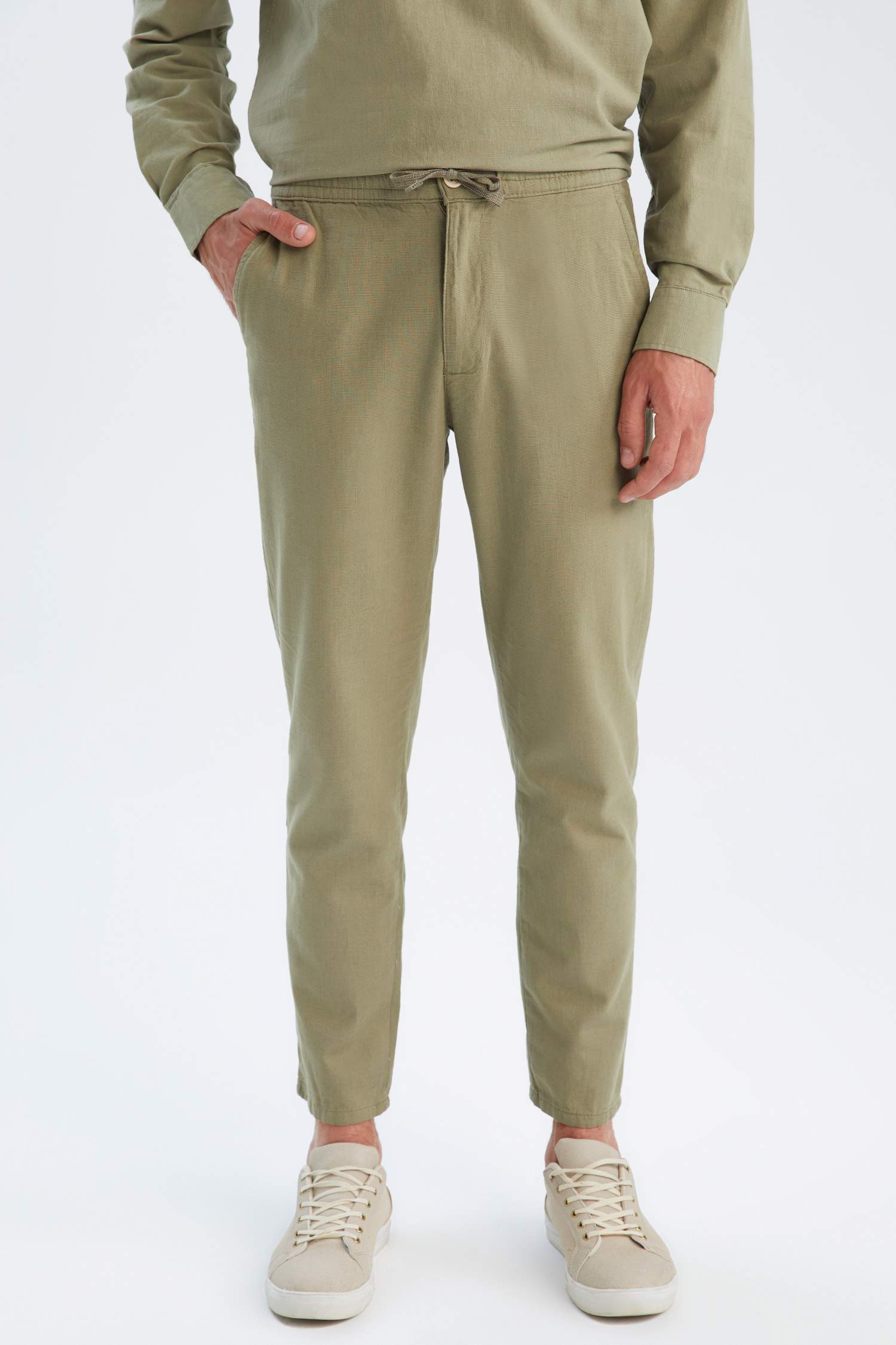 Slim Fit Keten Görünümlü Chino Jogger Pantolon