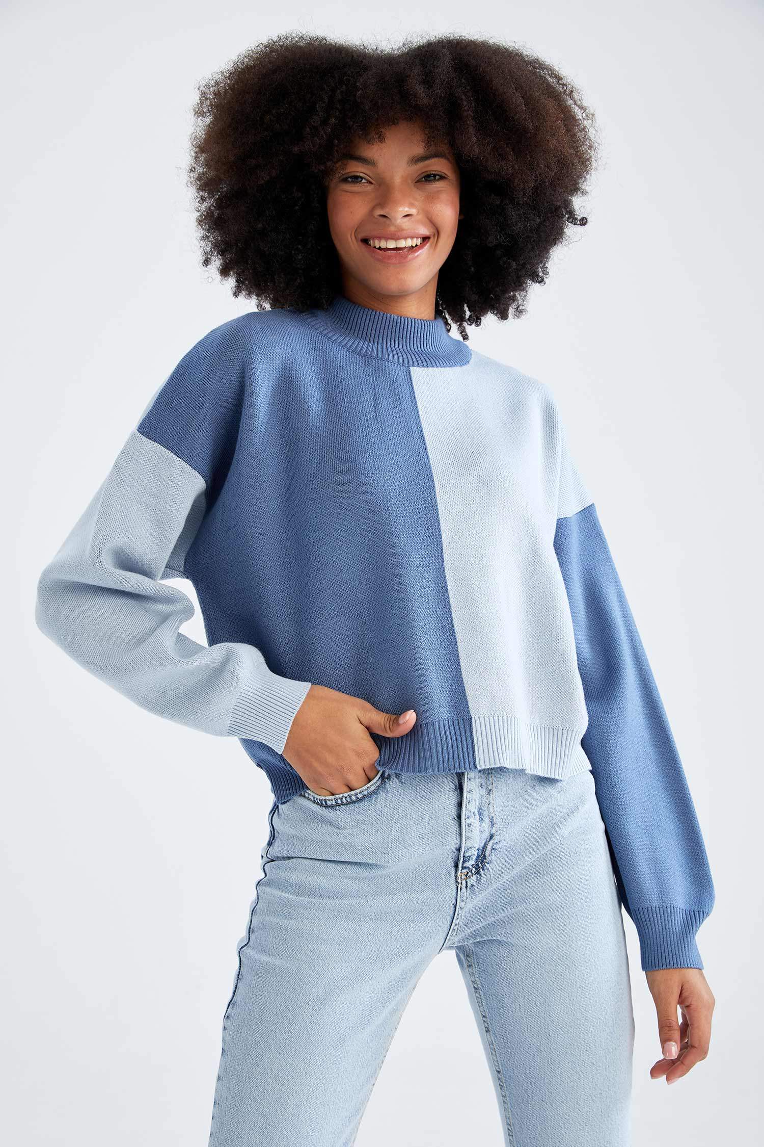 Coool Regular Fit Yarım Balıkçı Yaka Renk Bloklu Kazak