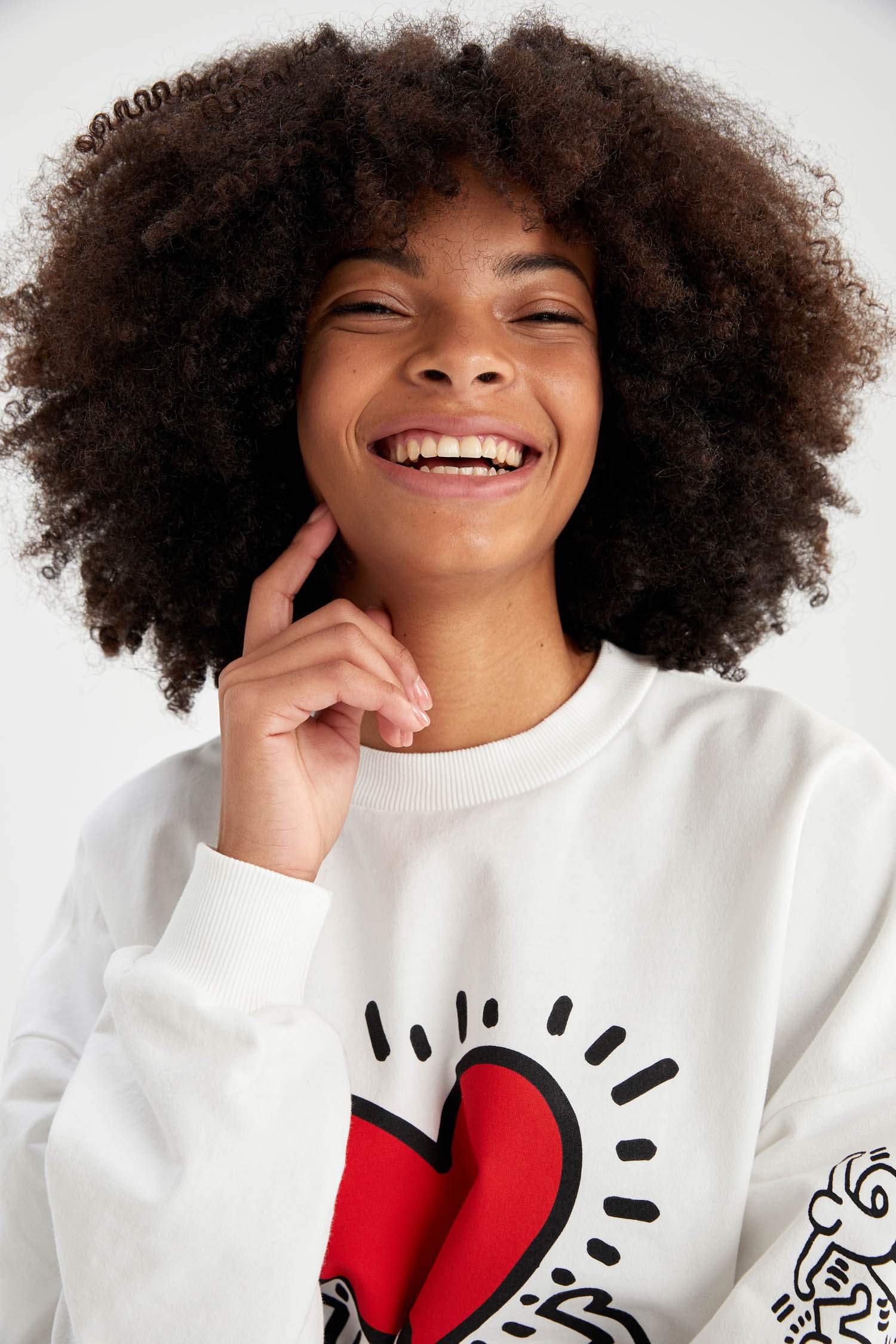 Keith Haring Lisanlı Oversize Fit Bisiklet Yaka Baskılı Uzun Kollu Sweatshirt