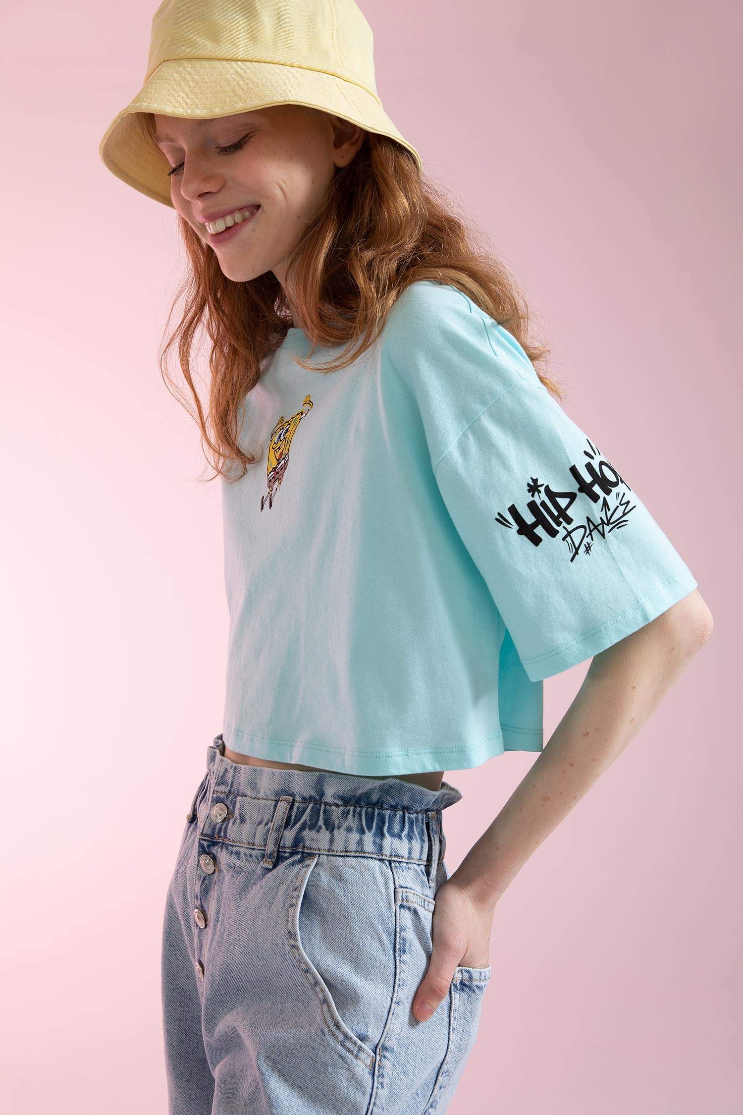 Coool SpongeBob Lisanslı Oversize Fit Baskılı Bisiklet Yaka Kısa Kollu Tişört
