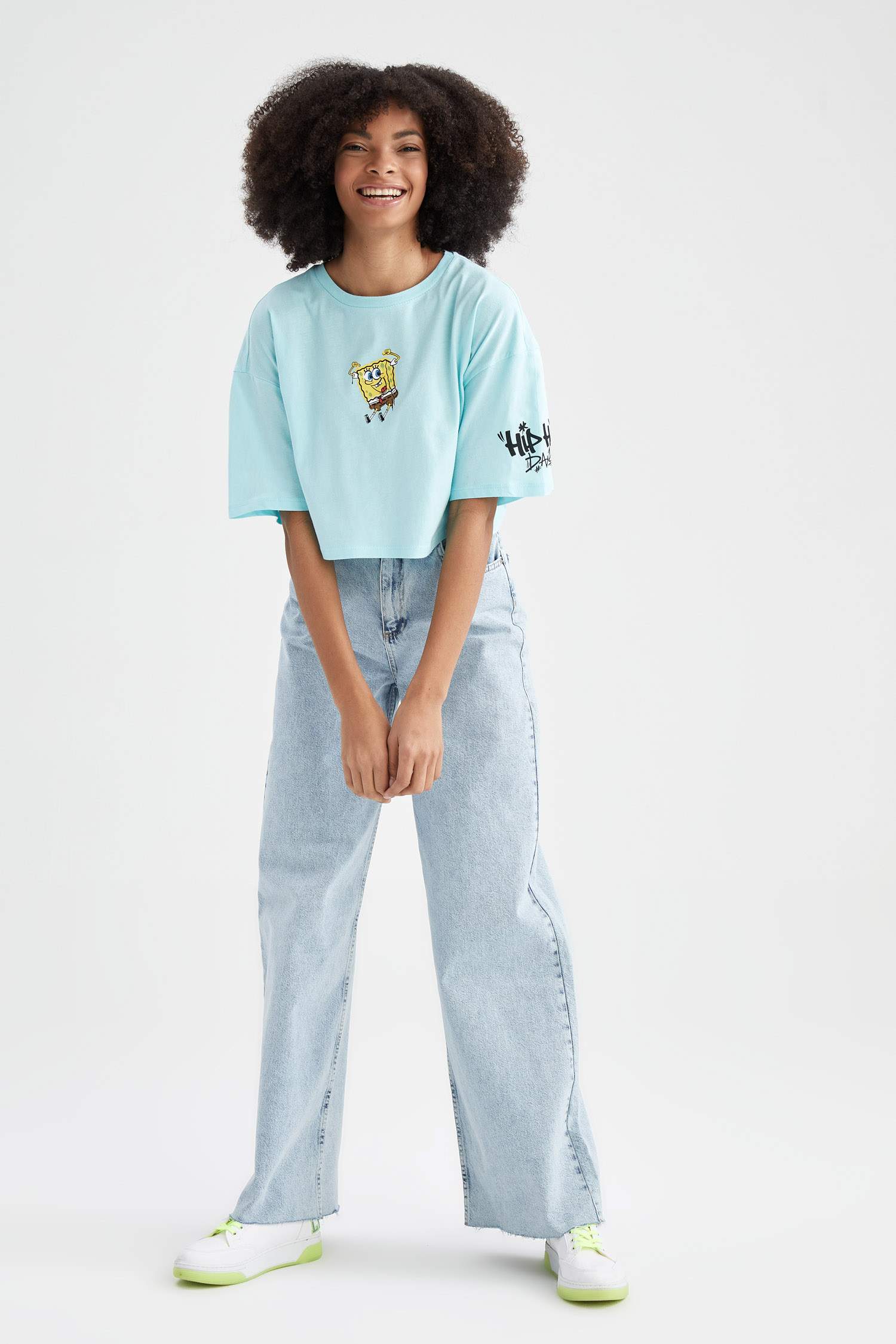 Coool SpongeBob Lisanslı Oversize Fit Baskılı Bisiklet Yaka Kısa Kollu Tişört