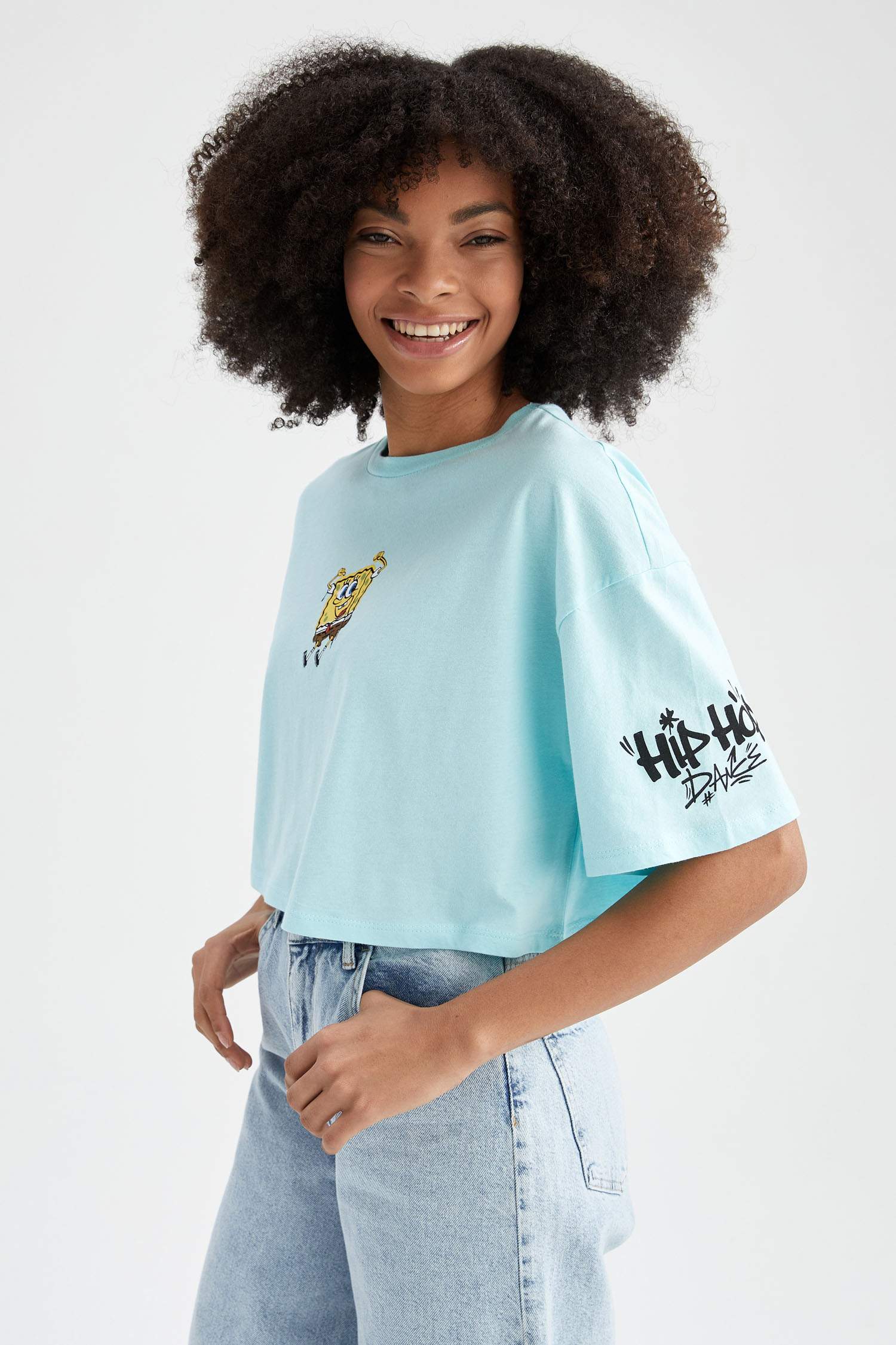 Coool SpongeBob Lisanslı Oversize Fit Baskılı Bisiklet Yaka Kısa Kollu Tişört