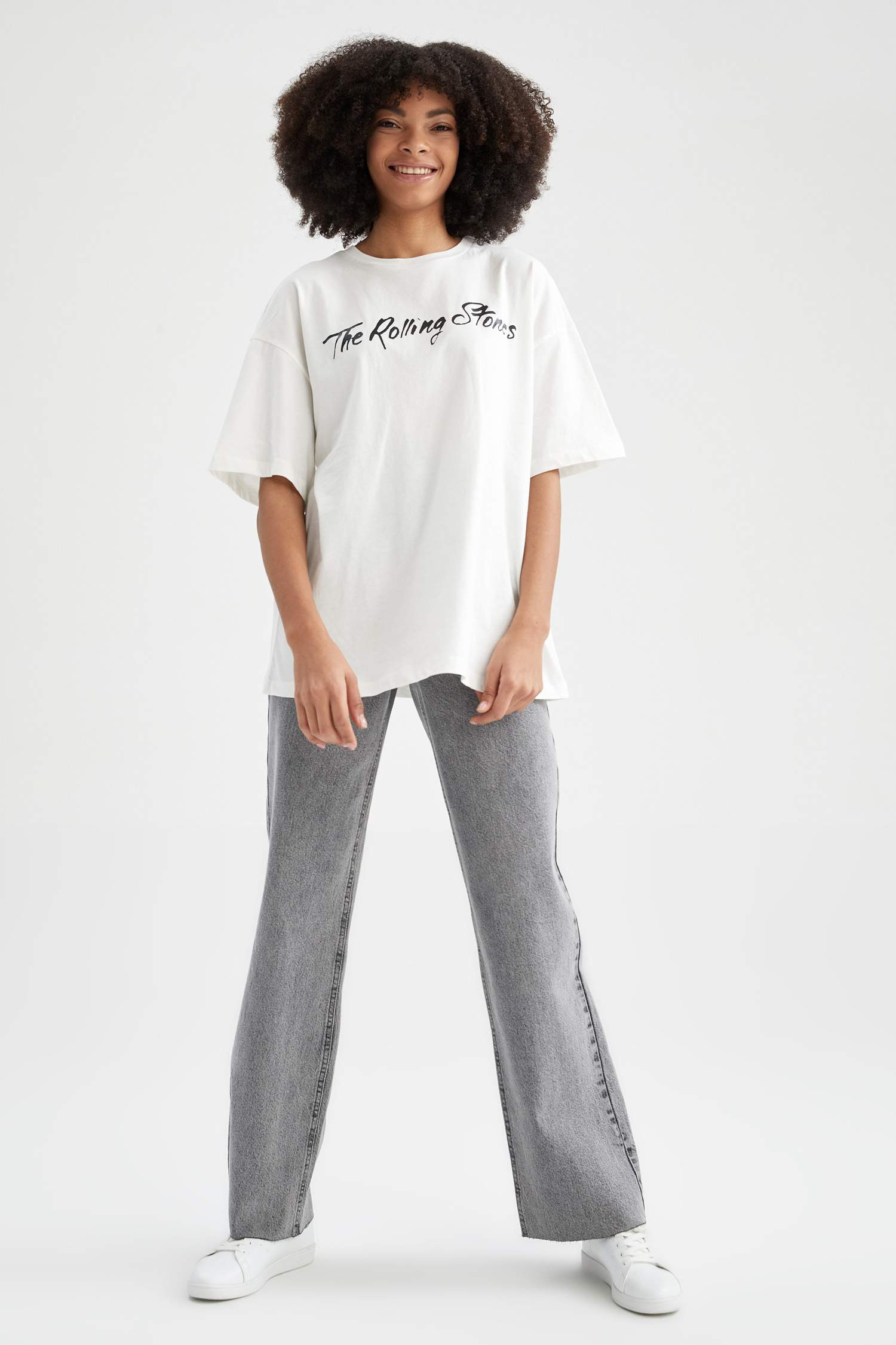 Rolling Stones Lisanslı Oversize Fit Bisiklet Yaka Baskılı Kısa Kollu Tişört