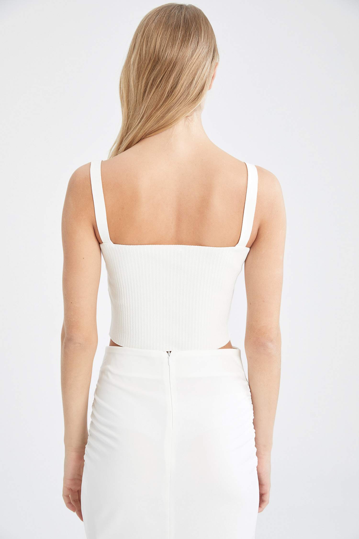 Fitted Askılı Crop Örgü Triko Atlet