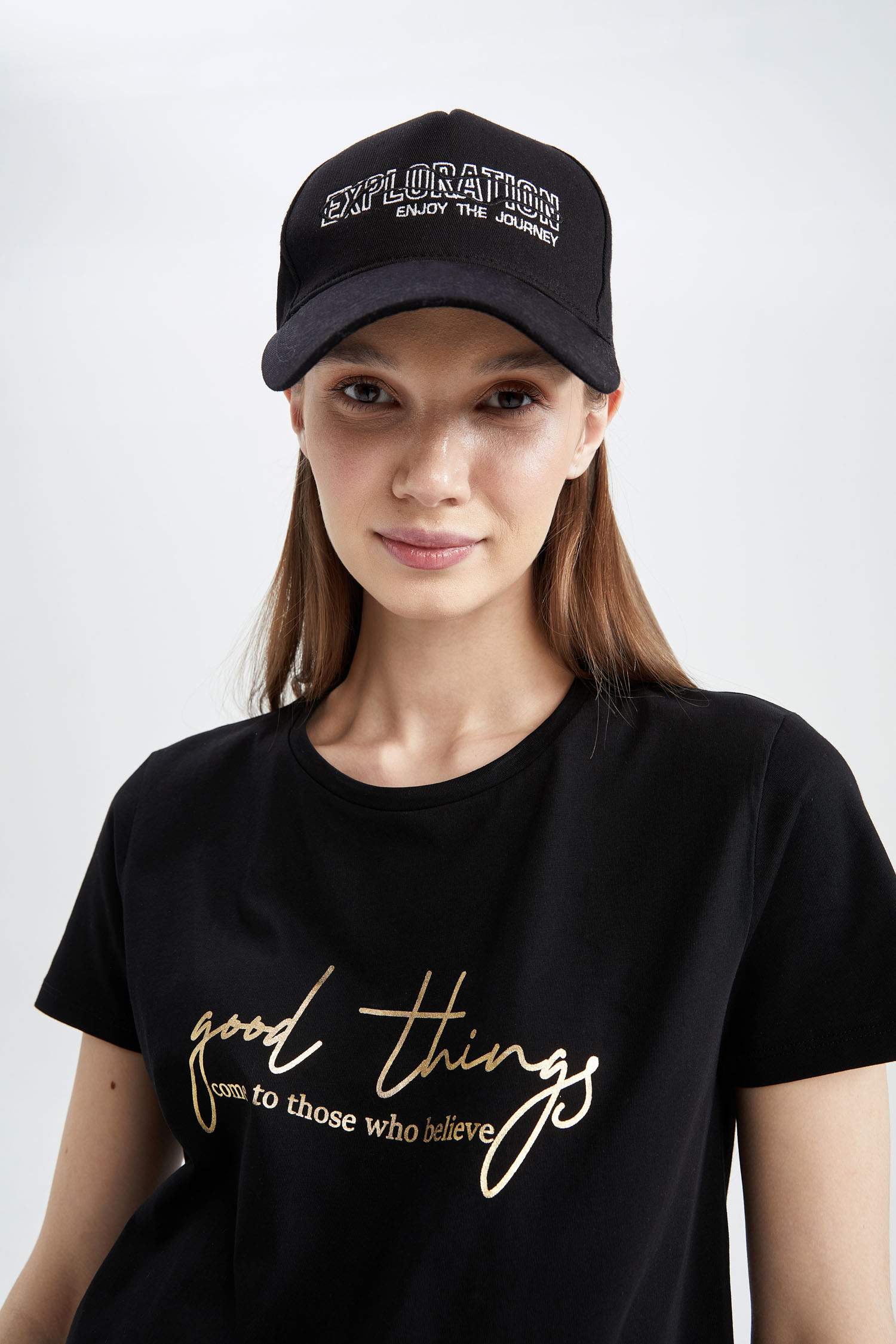 Regular Fit Slogan Baskılı Pamuklu Bisiklet Yaka Hamile Tişört