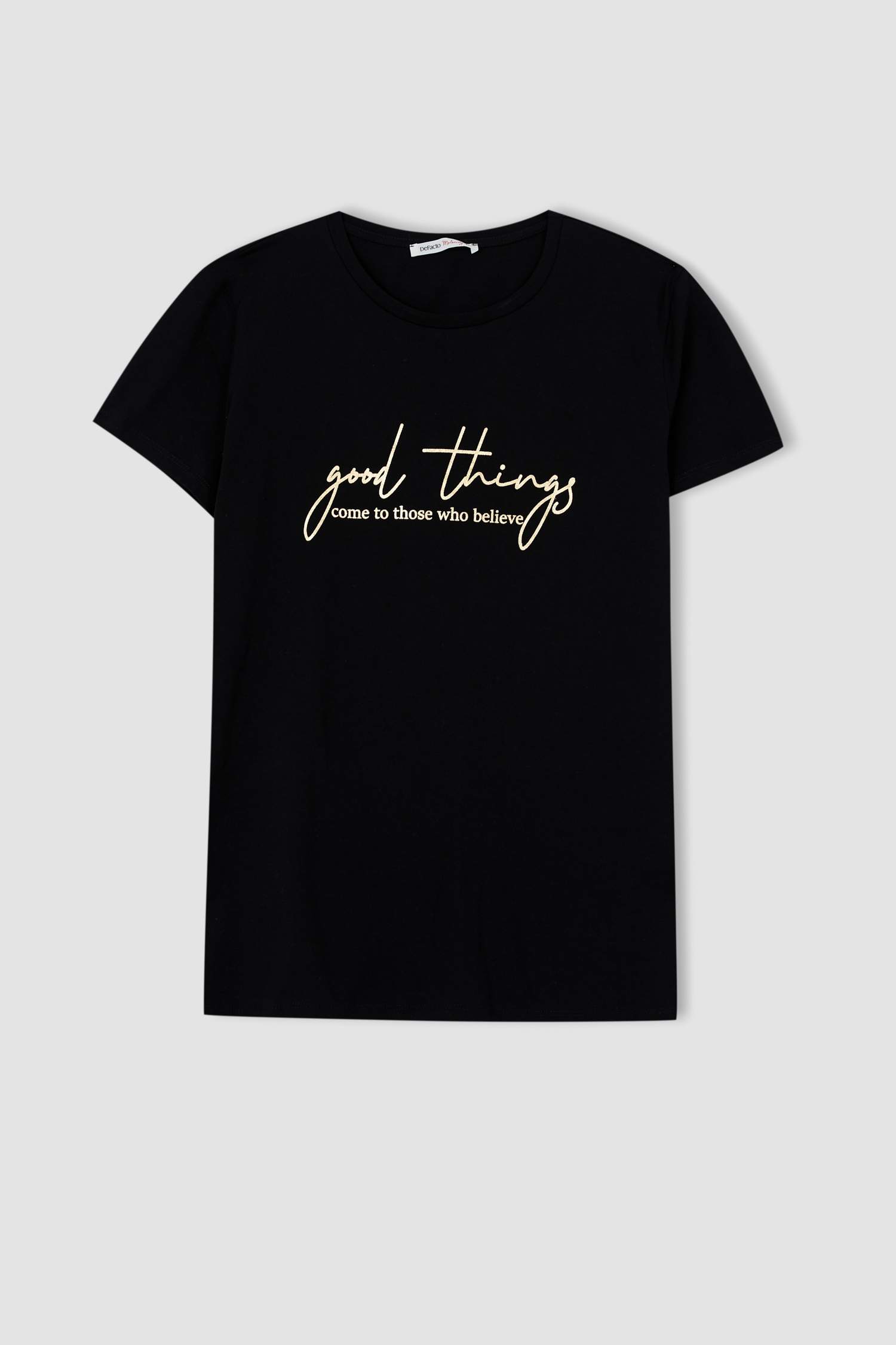 Regular Fit Slogan Baskılı Pamuklu Bisiklet Yaka Hamile Tişört
