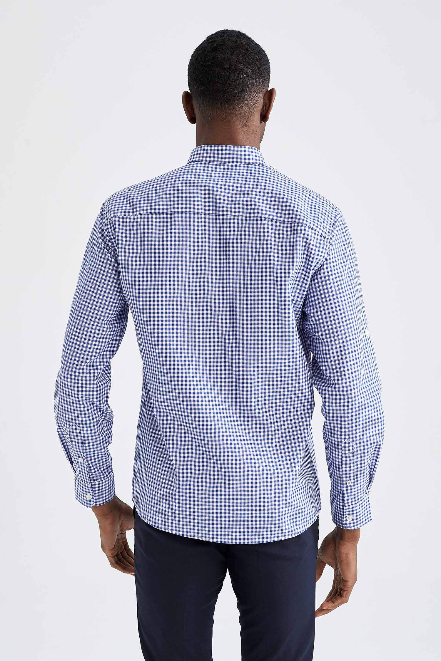Modern Fit Kare Desenli Uzun Kollu Gömlek