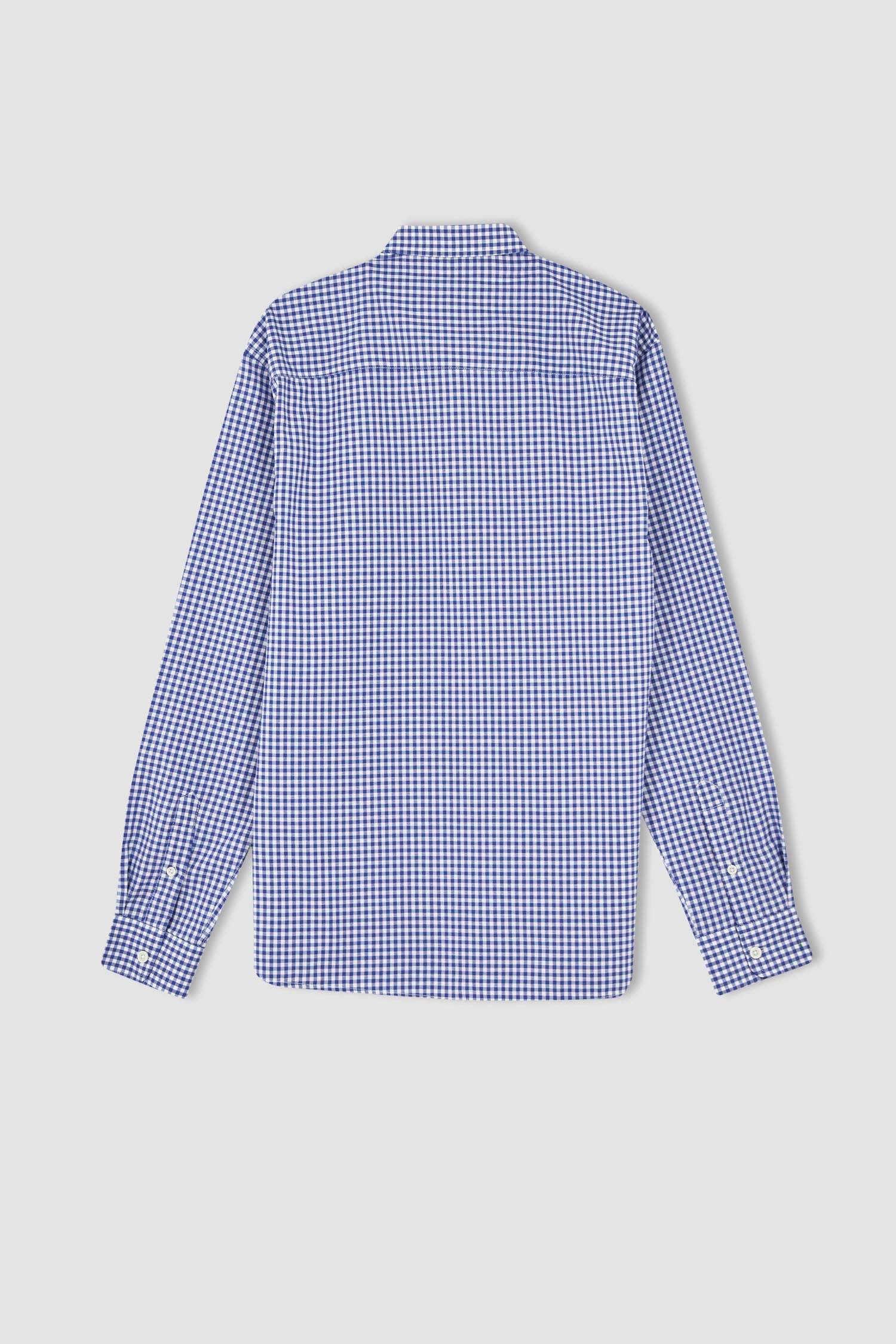Modern Fit Kare Desenli Uzun Kollu Gömlek