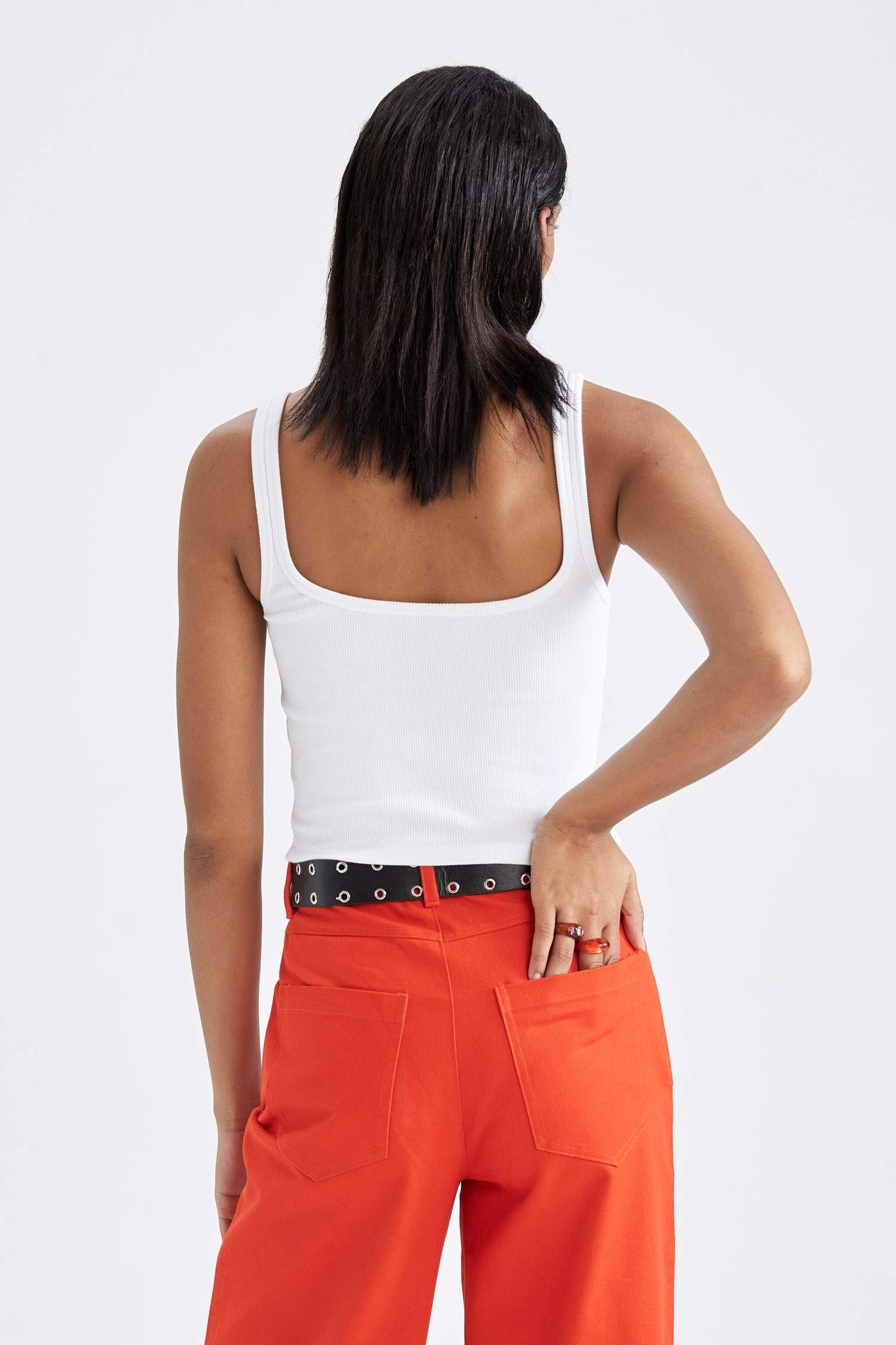 Slim Fit Kare Yaka Fitilli Kaşkorse Atlet