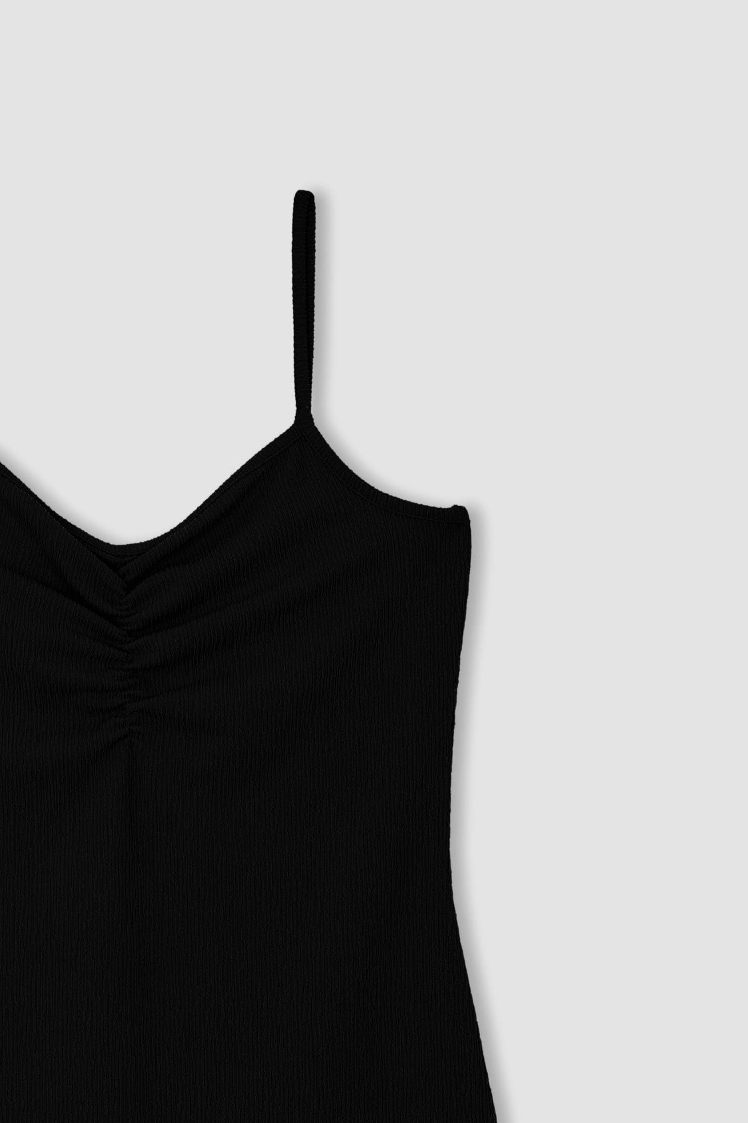 Bodycon Askılı Midi Örme Elbise