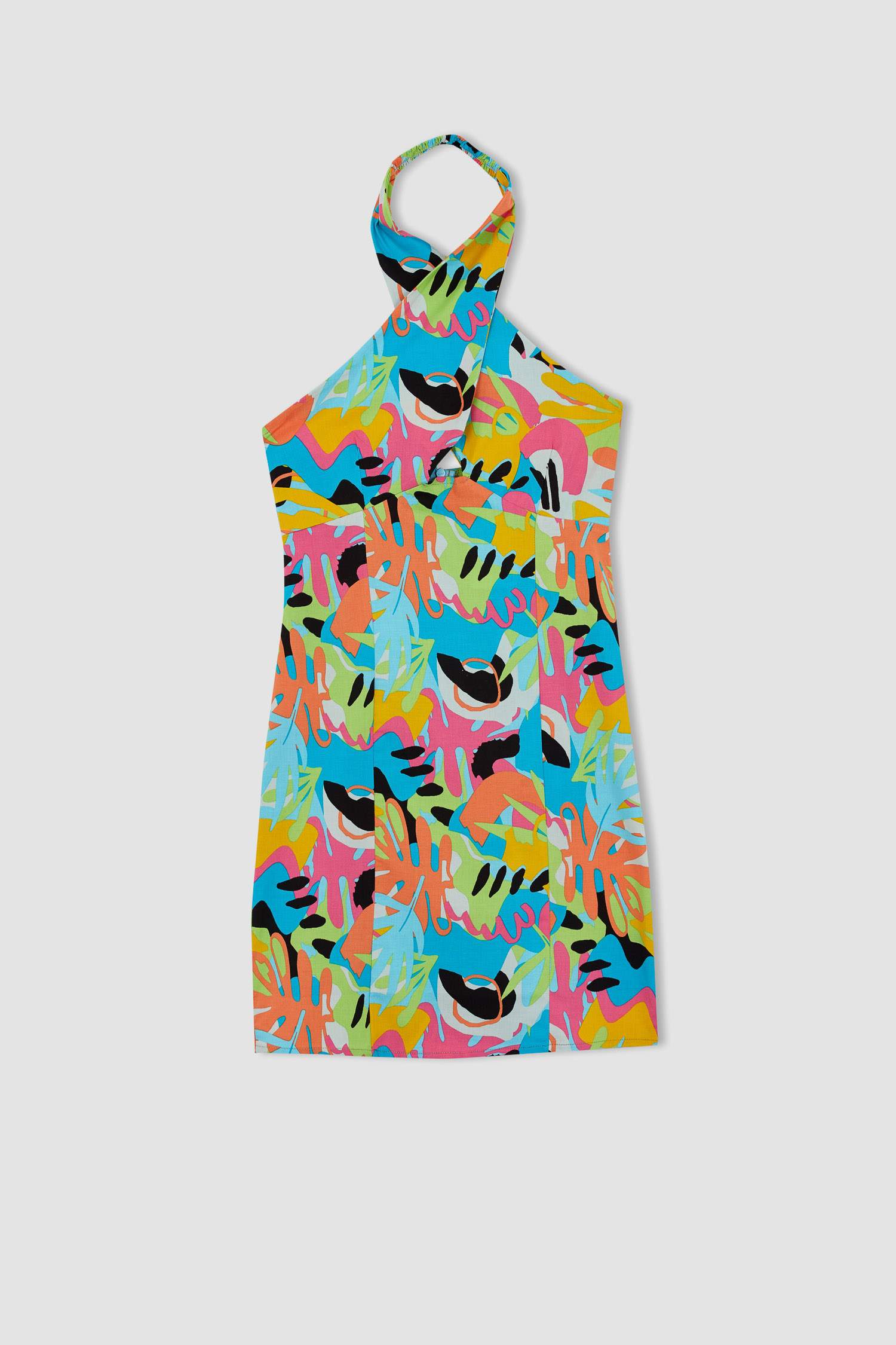 Defacto Slim Fit Wrap Yaka Desenli Poplin Mini Elbise. 5 Defacto Slim Fit Wrap Yaka Desenli Poplin Mini Elbise. 5