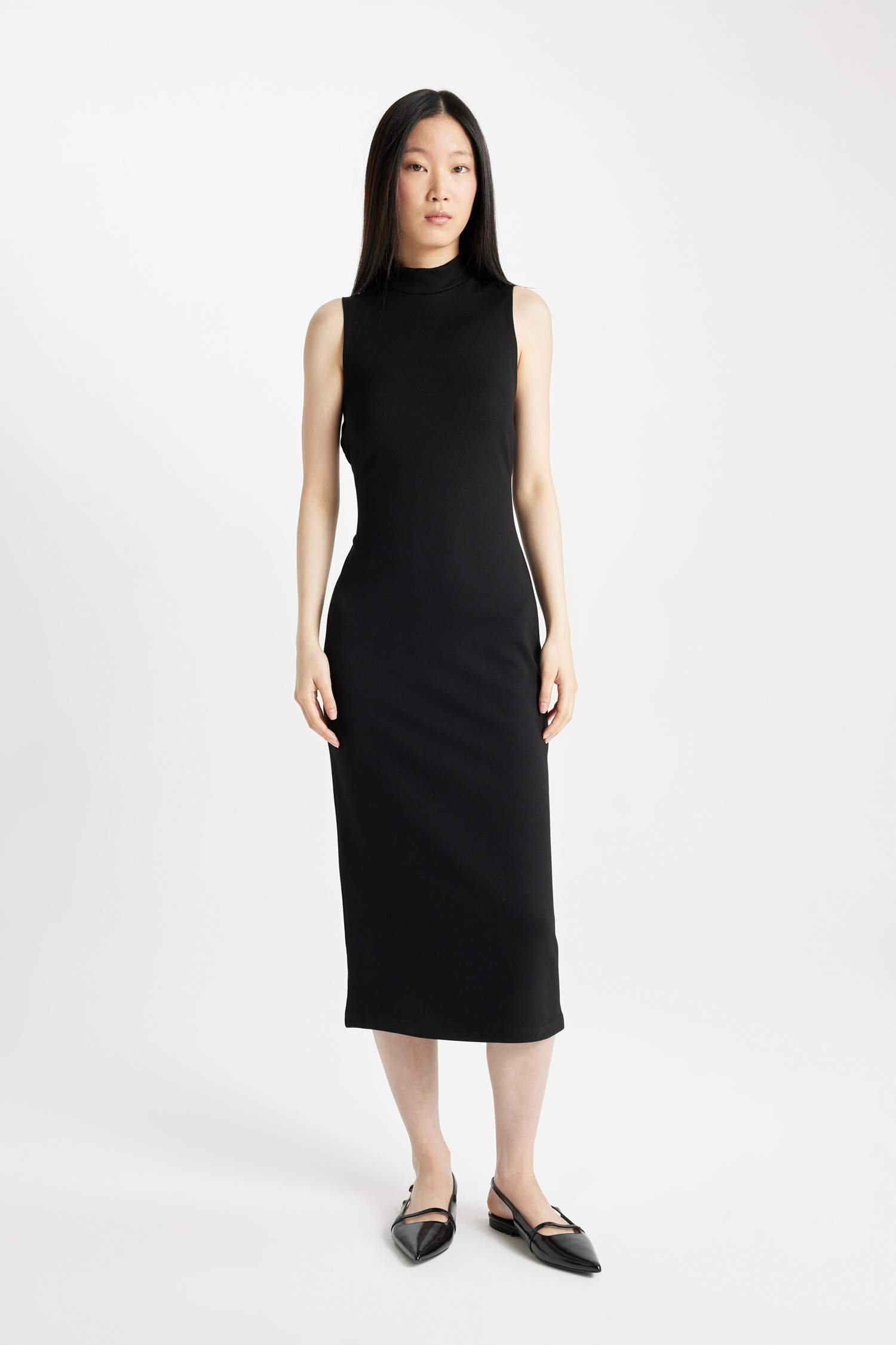 Black WOMAN Bodycon Half Turtleneck Sleeveless Midi Dress 2910998 DeFacto