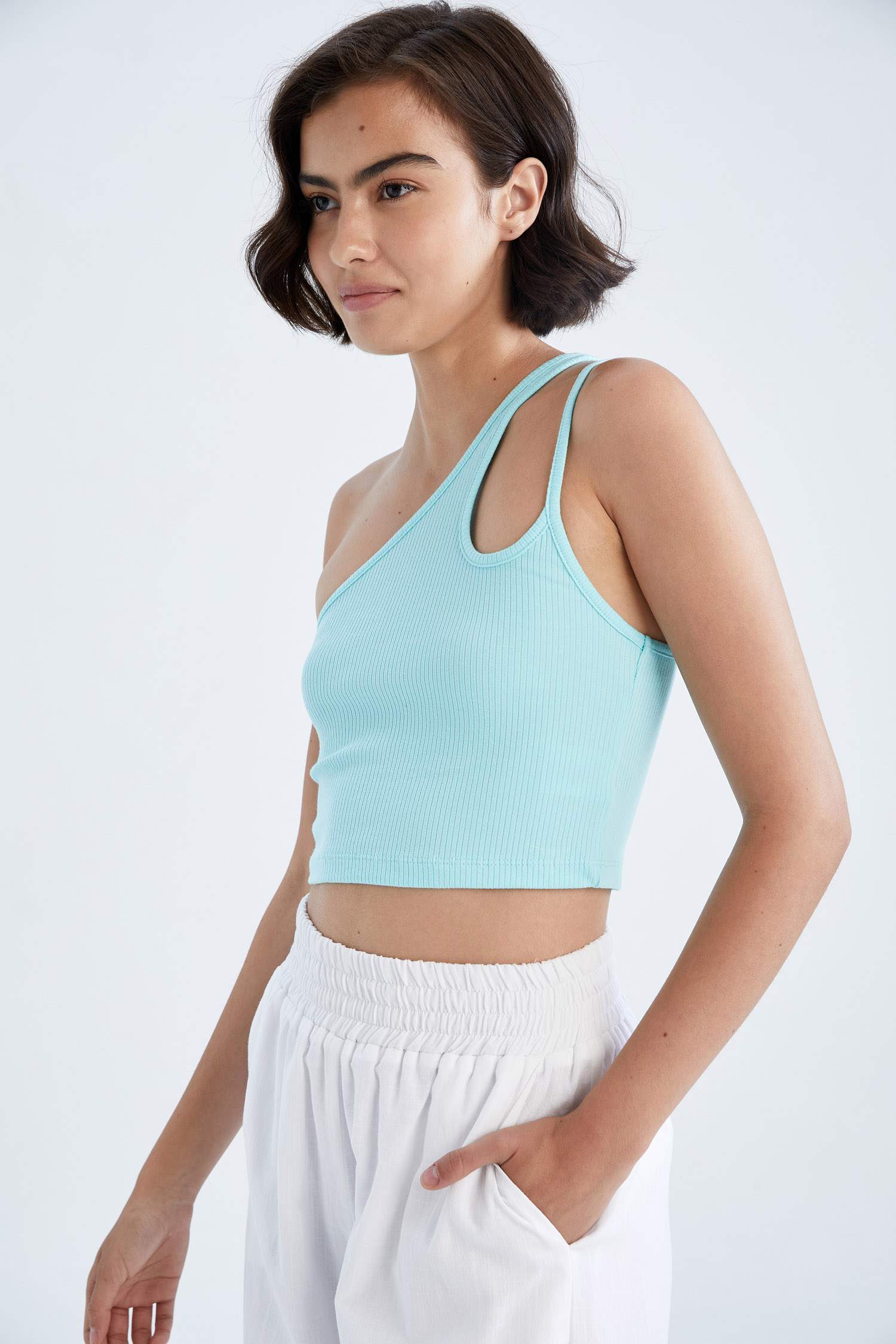 Slim Fit Tek Omuzlu Fitilli Kaşkorse Atlet