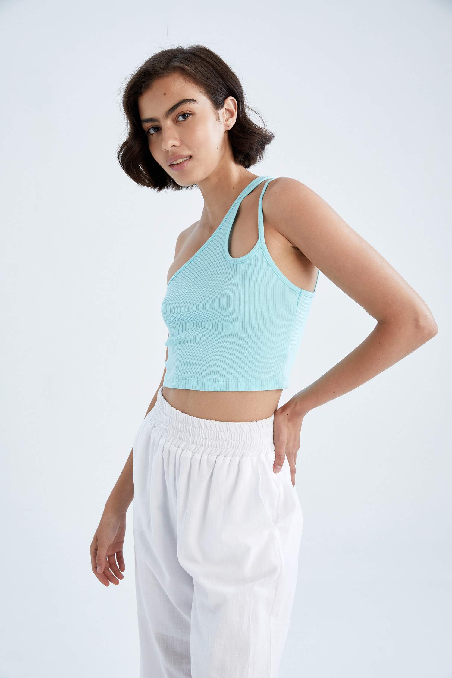 Slim Fit Tek Omuzlu Fitilli Kaşkorse Atlet
