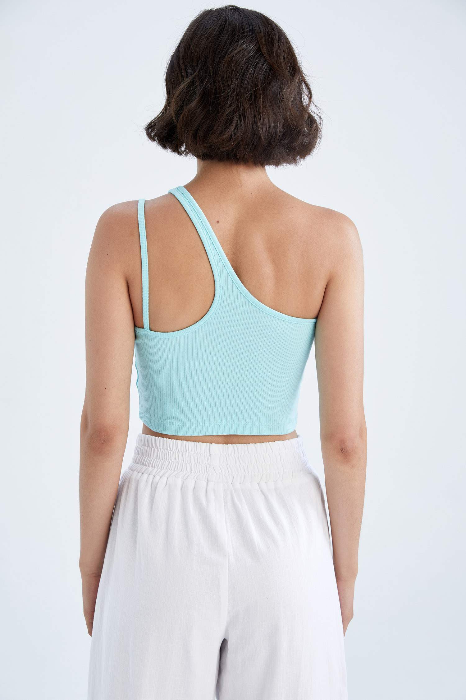 Slim Fit Tek Omuzlu Fitilli Kaşkorse Atlet