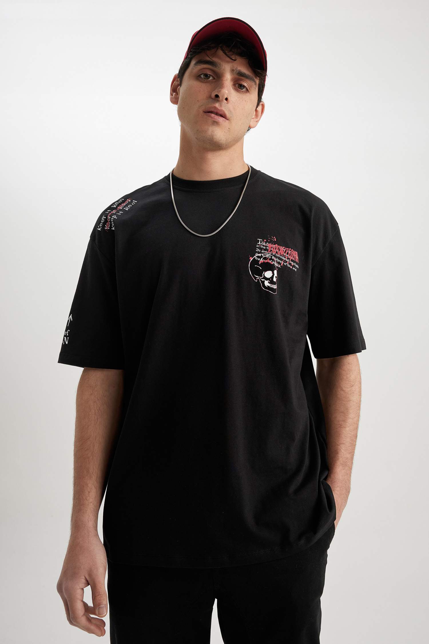 Black Man Oversize Fit Crew Neck Printed T Shirt Defacto