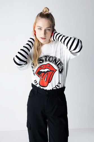Rolling Stones Sırt Baskılı Oversize Fit Bisiklet Yaka Kısa Kollu %100 Pamuk Tişört