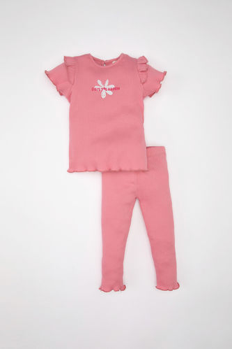 Baby Girl Printed  Ribbed T-Shirt Leggings 2 Piece Set