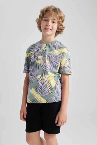 Boy Oversize Fit Crew Neck Patterned Short Sleeve T-Shirt