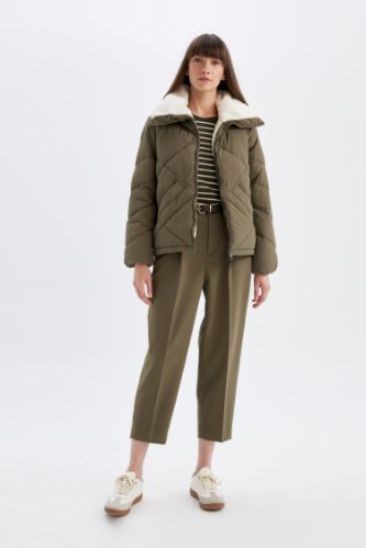 Khaki WOMAN Regular Fit Quilted Faux Fur Inside Windproof Khaki WOMAN Regular Fit Quilted Faux Fur Inside Windproof