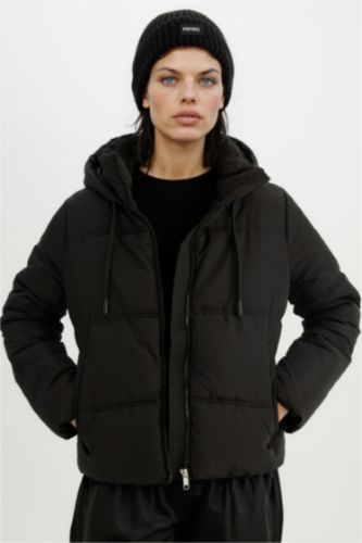 Su İtici Puffer Şişme Mont Oversize Geniş Kalıp Kapüşonlu Isı Yalıtımlı Rüzgar Geçirmez