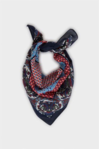 Kadın Açık Mavi Kadın Desenli Pamuklu Bandana
