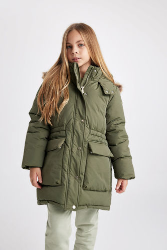 Girl Hooded Faux Fur Lined Puffer Jacket