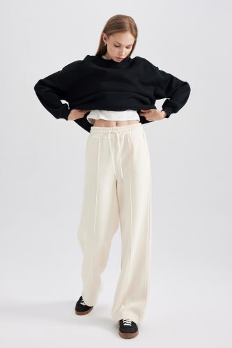 Straight Fit Regular Hem With Pockets Thick Sweatshirt Fabric Trousers