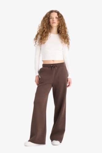 Straight Fit Thick Sweatshirt Fabric Regular Hem Trousers