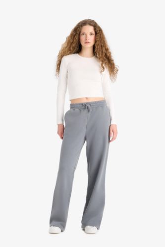 Straight Fit Thick Sweatshirt Fabric Regular Hem Trousers