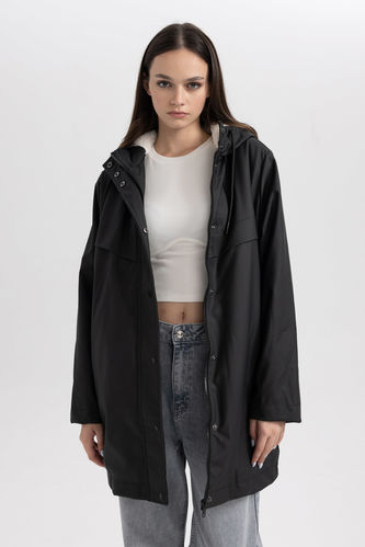 Waterproof Regular Fit Hooded Faux Fur Lined Raincoat
