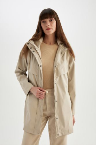 Beige WOMAN Waterproof Regular Fit Hooded Faux Fur Lined Raincoat 2779750 DeFacto