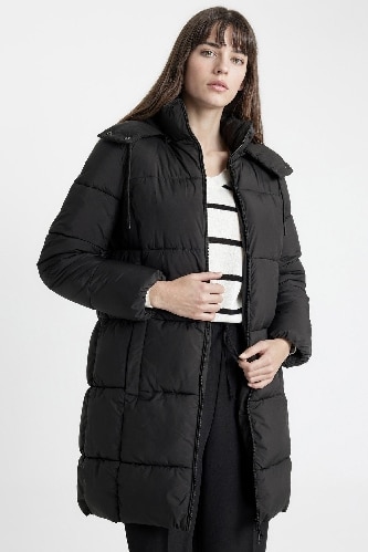 Puffer Şişme Uzun Mont Parka Su İtici Regular Kalıp Çıkarılabilir Kapüşonlu