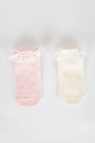 Kız Bebek Dikişsiz 2'li Pamuklu Uzun Çorap
