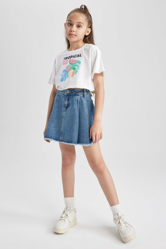 Джинсовая юбка для девочки, размер 7-8 лет, цвет джинсовый