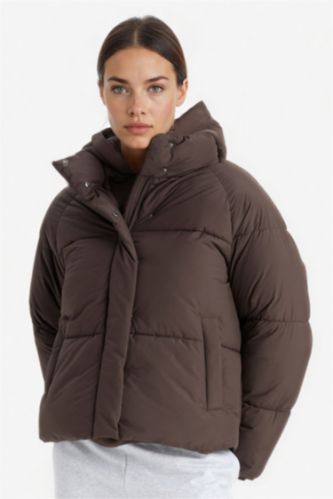 Kadın Kahve Su İtici Regular Fit Dik Yaka Reglan Kol Kışlık Şişme Mont