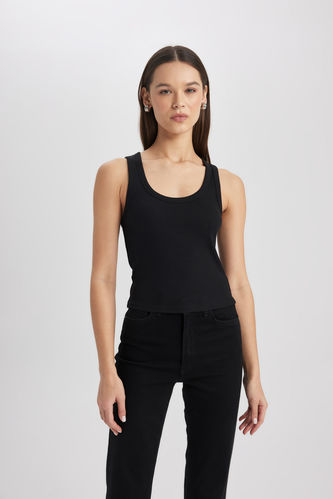 Fitted U Neck Ribbed Camisole Singlet