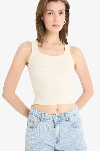 Fitted U Yaka Basic Düz Fitilli Kaşkorse Atlet