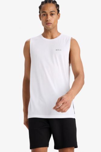 DeFactoFit Hızlı Kuruyan Standart Fit Sporcu Bisiklet Yaka Baskılı Atlet